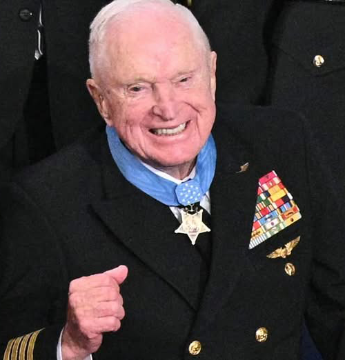 Captain Royce Williams wearing the Medal of Honor