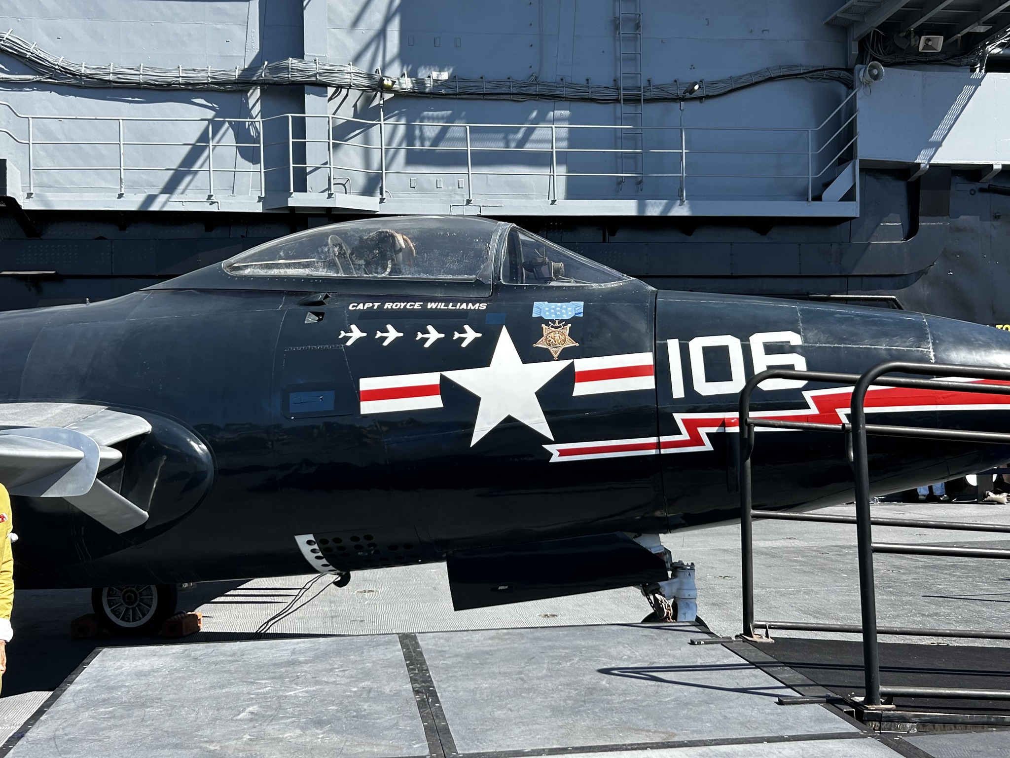 F9F Panther aboard USS Midway marked Capt Royce Williams with four kill markings